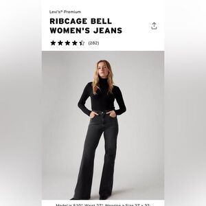 Levi's Ribcage Bell Flare Jeans (Color: On The Town-Ash Blk)